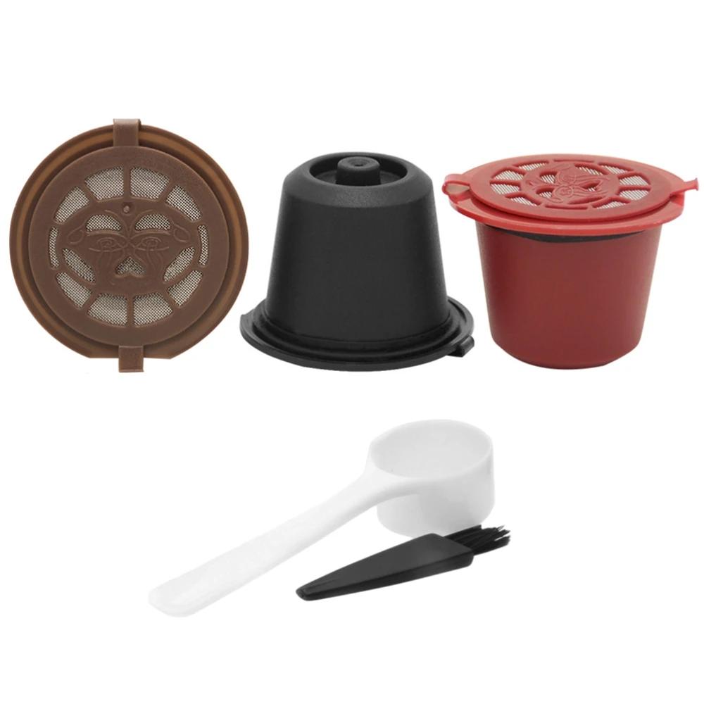 1/3/4Pcs Refillable Coffee Capsule Cup for Nespresso Reusable Coffee Capsule Spoon Brush Coffee Filters Coffee Accessories