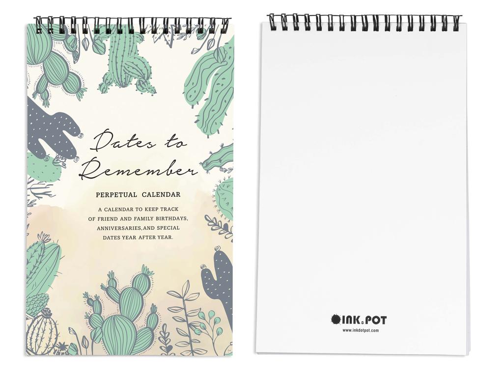 Inkdotpot Cactus Perpetual Calendar, Important Dates To Remember- 6x9 Monthly and Daily  Journal for Special Days