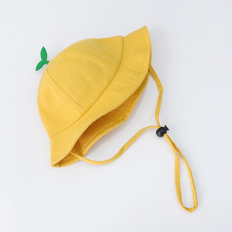 Cute Baby Bucket Hat With Sprout Spring Summer Children  Drawstring Fisherman Hat Solid Color Boys Girls Beach Panama Sun Cap