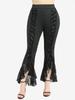 Rosegal Plus Size Skull Fishnet Mesh Trim Lace Up Ruffles Flare Pants