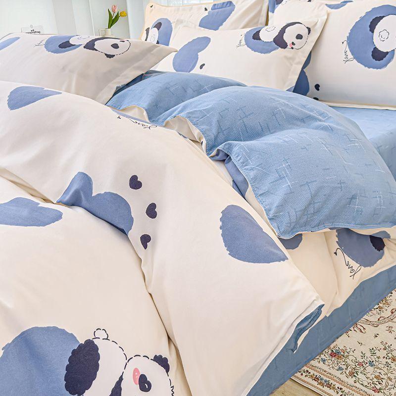 Simple Class A Washed Cotton Four-piece Bedding Set Princess Style Printed Quilt Cover Dormitory Bed Sheet Three-piece Quilt Cover