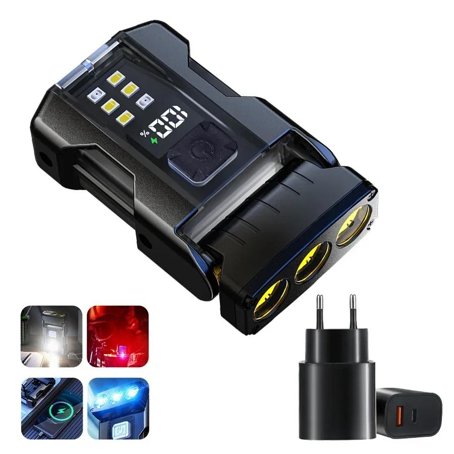 Mini Keychain Flashlight Rechargeable Camping Lamp Safety Warning Light Magnetic Repair Light Outdoor Work Light Emergency Lamp