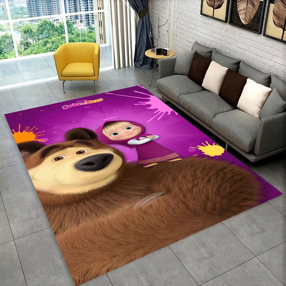 3D M-Masha Cartoon B-Bear Christmas Area Rug,Carpet Rug for Living Room Bedroom Sofa Doormat Decoration, Kids Non-slip Floor Mat