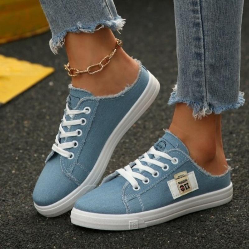 Fashion 2024 Spring Summer Women Canvas Sneaker Low Top Denim Sneakers Ladies Lace-Up Flat Canvas  Board Shoes Female sapatos femininos