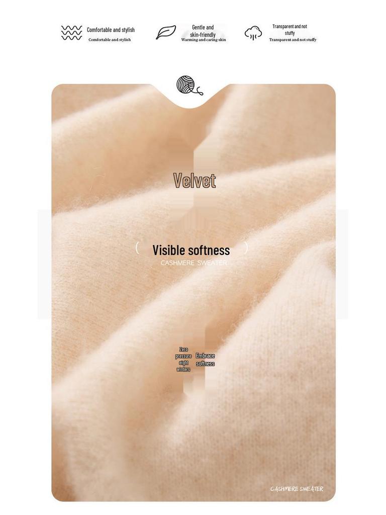 Women's V-Neck Cashmere Knit Sweater - Loose Fit, Long-Sleeve Pullover