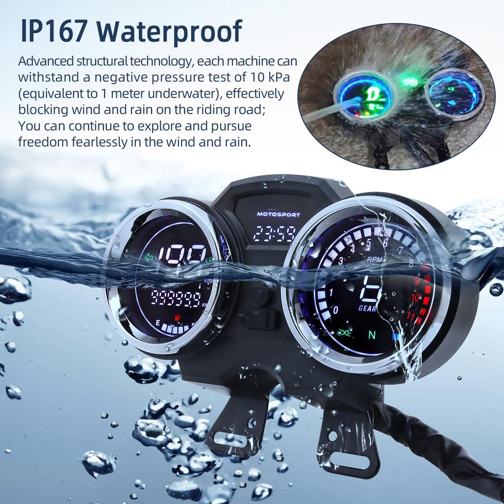 Universal LCD Digital Motorcycle Speedometer Tacho Gauge Motor Speed Gauge Tachometer RPM Meter Fuel Gauge For GN125 12V GAUA