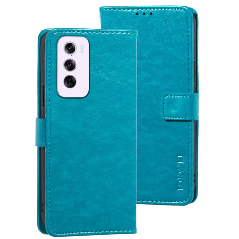 

For Oppo Reno12 5G (Global) Stand Case Crazy Horse Texture Leather Phone Cover Sky Blue