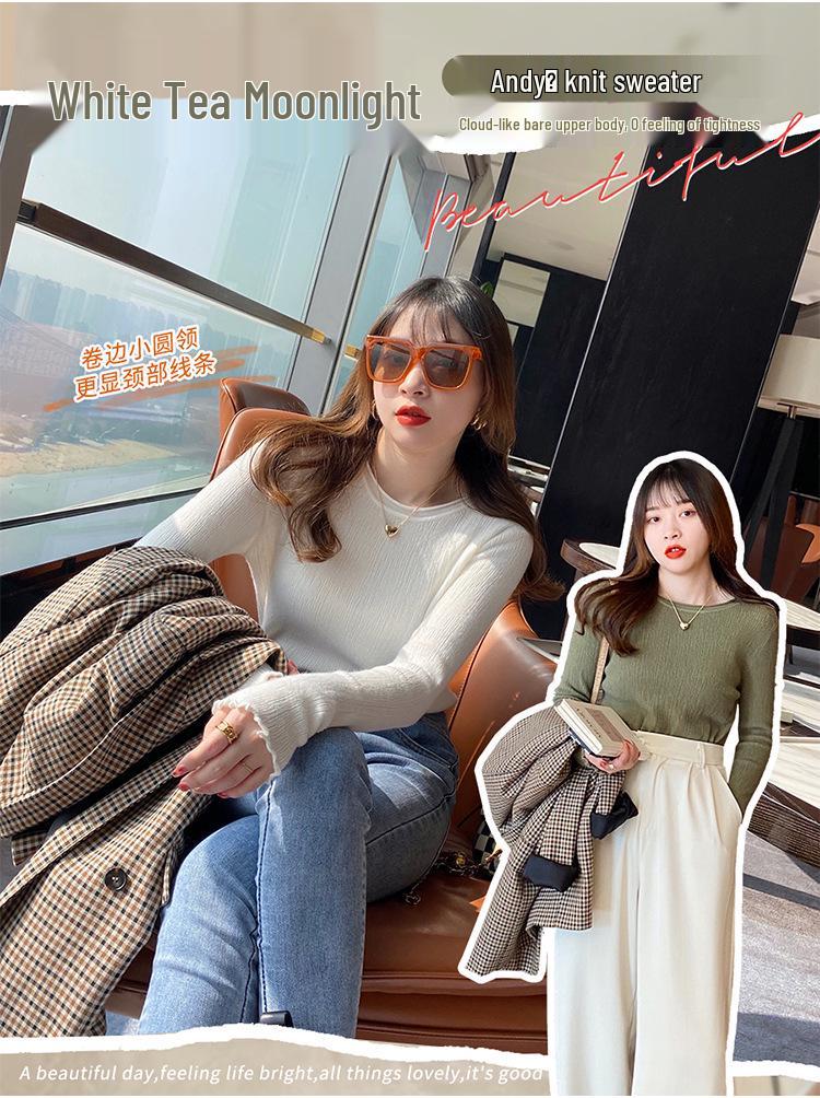 Women's Slim-Fit Ruffle Long Sleeve Knit Top for Spring and Autumn