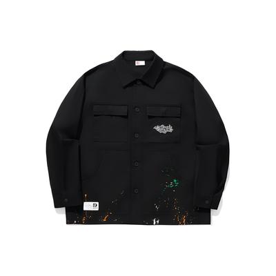 Lässige Herrenjacke mit Grafikdruck, locker geschnitten, Oberbekleidung, Schwarz AFDU299-2