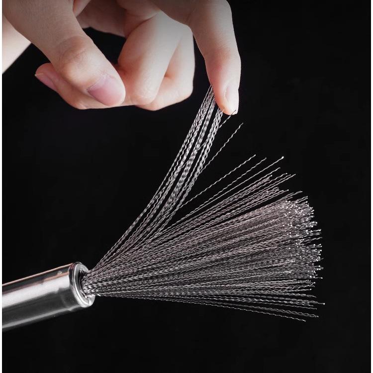 Edelstahl-Topfbürste, Küchen-Spülbürste mit langem Griff, kann aufgehängt werden, Topfbürste, Reinigung, Dekontaminierung, Stahldrahtbürste, Spaltbürste, Reinigungsbürste