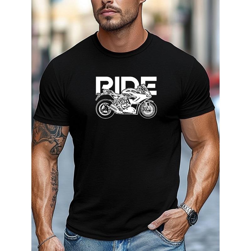 European sizes Men's T-Shirt, Simple and Clean, Minimalist and Stylish, Men's RIDE Motorcycle Graphic Summer Casual Crew Neck Short Sleeve T-Shirt