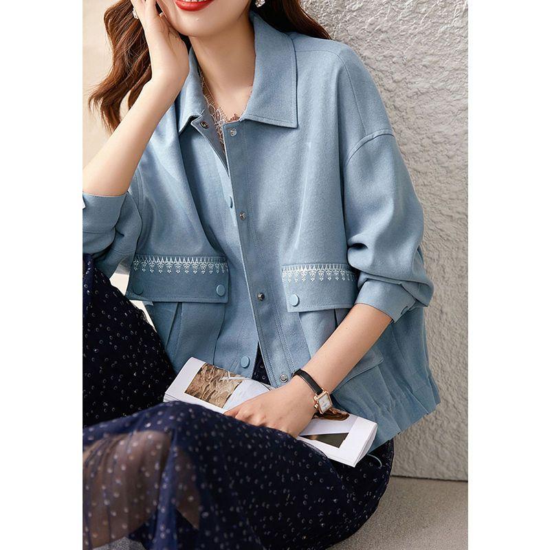 Korean Style Short Jacket for Women, Loose-fitting Workwear Jacket with Drop-shoulder Sleeves and Long Sleeves