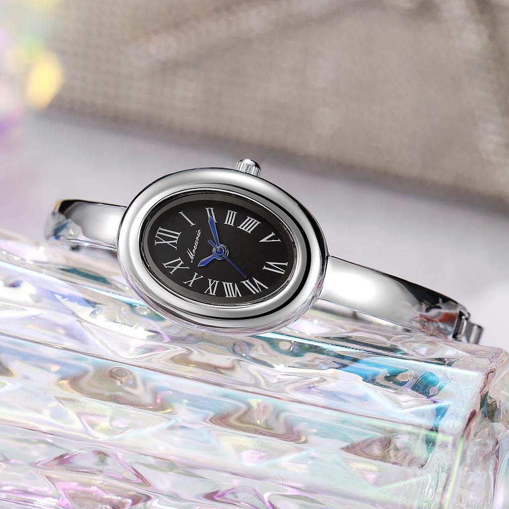 Elegant Oval Roma Dial Women Quartz Watch Fashion Bracelet Strap Ladies Wristwatch Girls Clock Gift