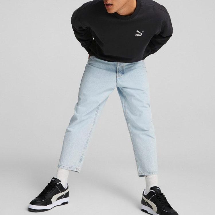 Puma Solid Color Logo Print Crew Neck Sweatshirt Men Tops Black 537662-01