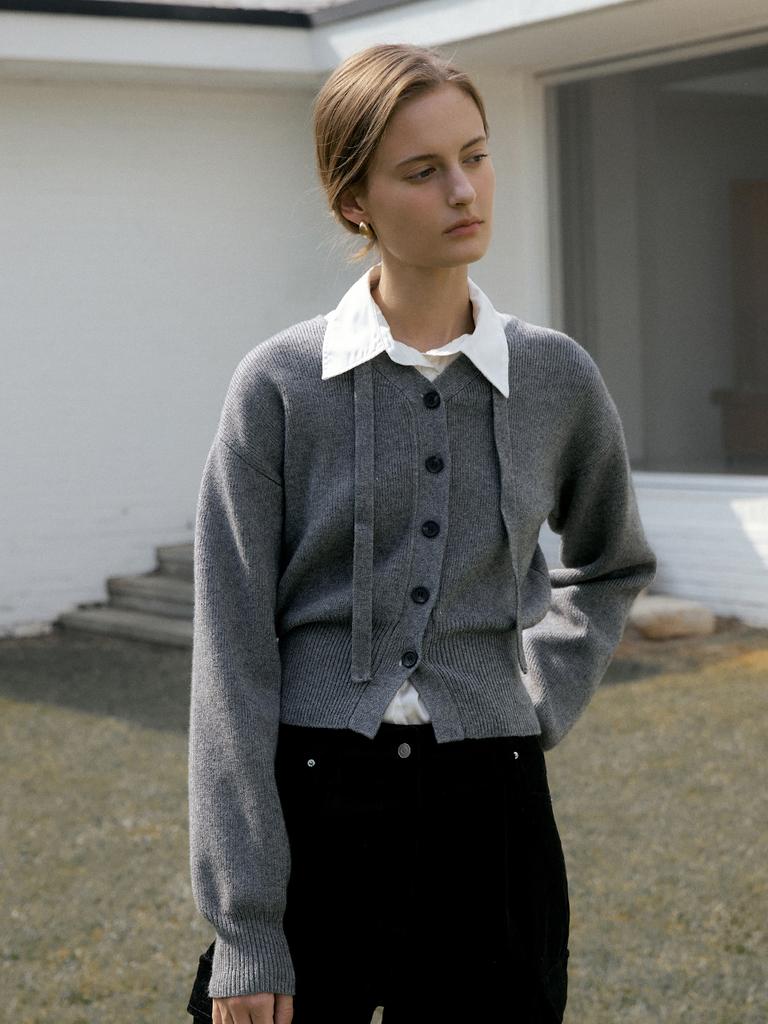 HUNCH Neck Slit Cardigan (2Colors)