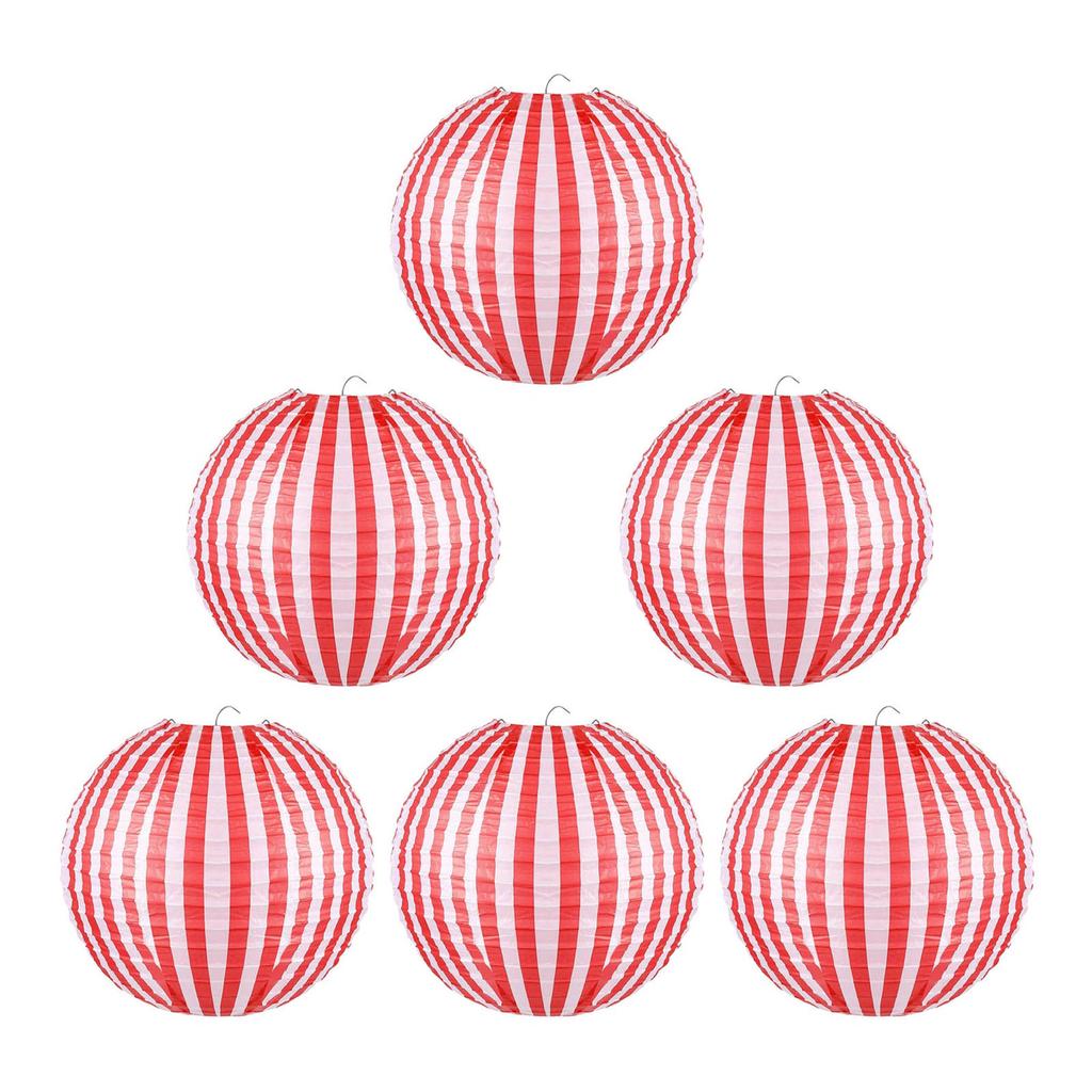 6pcs Large Diameter Red White Striped Paper Lanterns For Home Decoration And Event Planning From Recyclable Paper