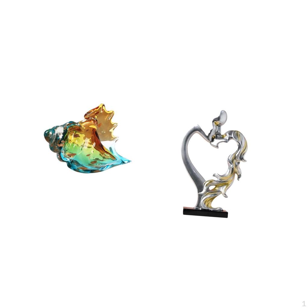 Glass Conch Sea Animal Art Decor And Kissing Couple Figurine Statue Ornament for Home Office Bedroom