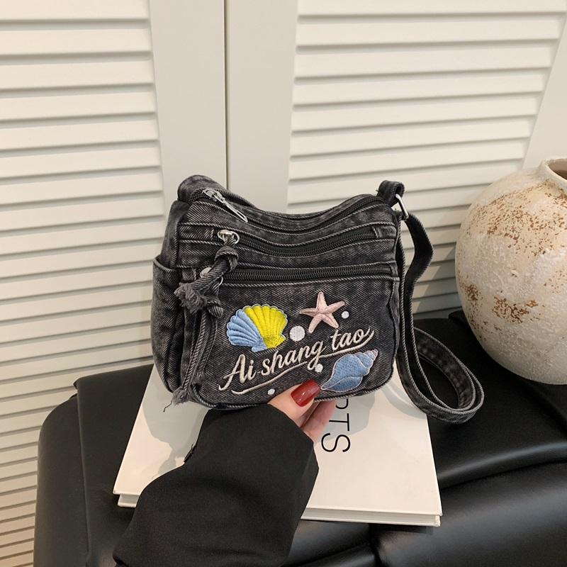Bestickte Handytasche Jeans-Tasche Damen Umhängetasche