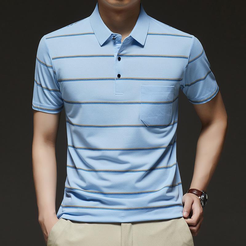 

Футболка Ice Silk с короткими рукавами, мужская, с воротником средней длины, с полосатым принтом, тонкая, высокоэластичная, мужская 2XL