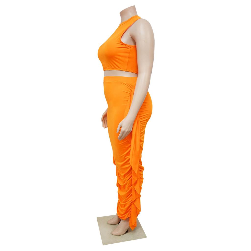 Damski Zestaw Spódnicy Plus Size Bez Rękawów Bodycon z Frędzlami Dwuczęściowy