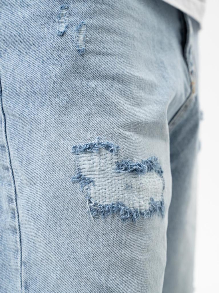 Jigga Wear Jeans Baggy Bleus Clairs pour Homme avec Déchirures Taille L