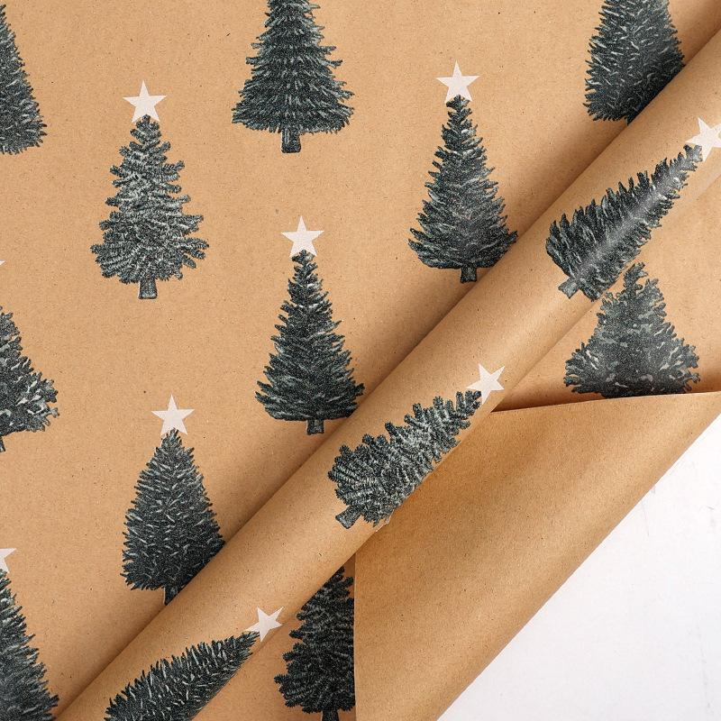43*300cm Christmas Kraft Wrapping Paper Xmas Tree Santa Claus Gifts Packaging Paper DIY Craft Home Party Decoration Background