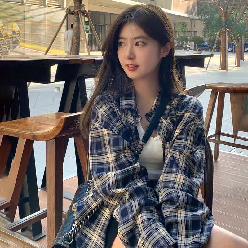 

Американская нишевая клетчатая полосатая блузка с длинным рукавом, повседневная, приталенная Medium