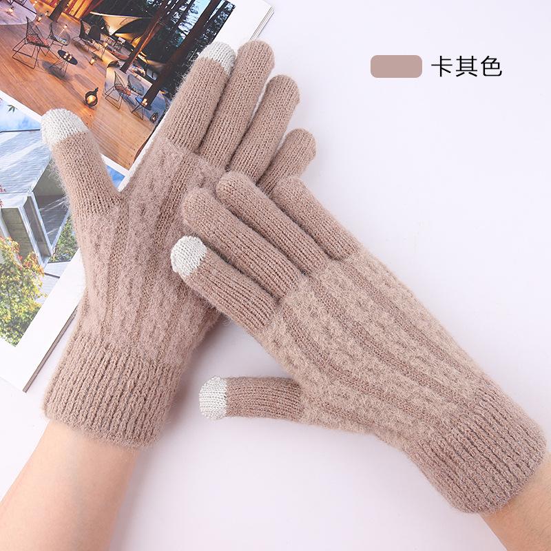 Women's Knitted Gloves Winter Warm Fleece Thickened Jacquard Split Finger Wool Touch Screen Gloves