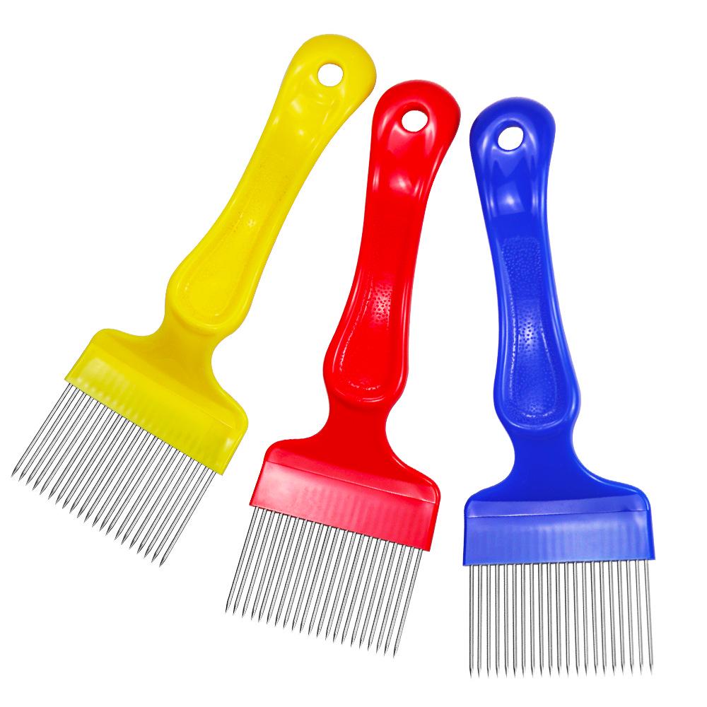 Stainless Steel Honey Cutting Fork with 21-Pin Plastic Handle - Multicolor Beekeeping Tool