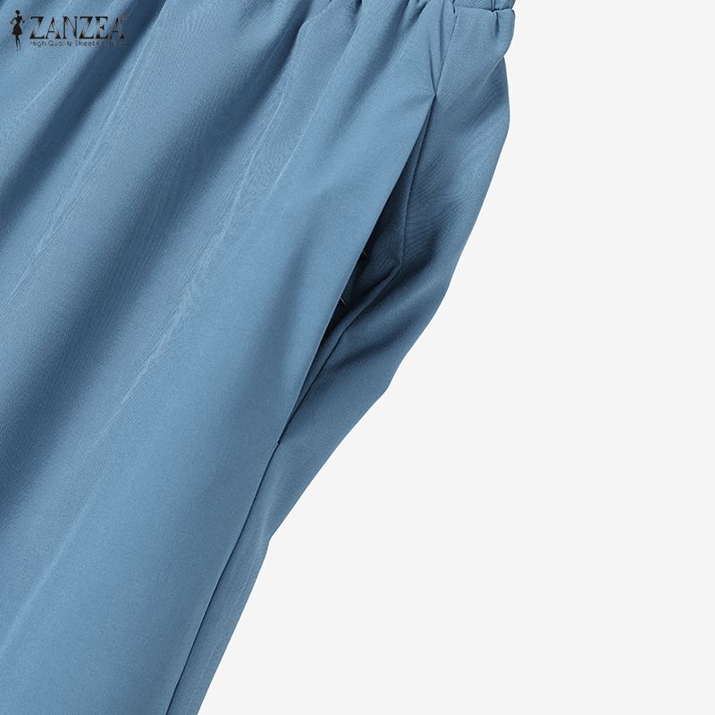 ZANZEA Women Short Sleeve Blouse and Pants Casual Two Piece Suit Sets