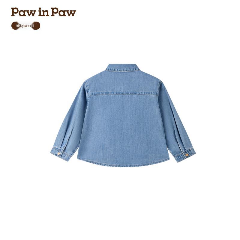 PawinPaw Boys' Cartoon Bear Denim Long Sleeve Shirt