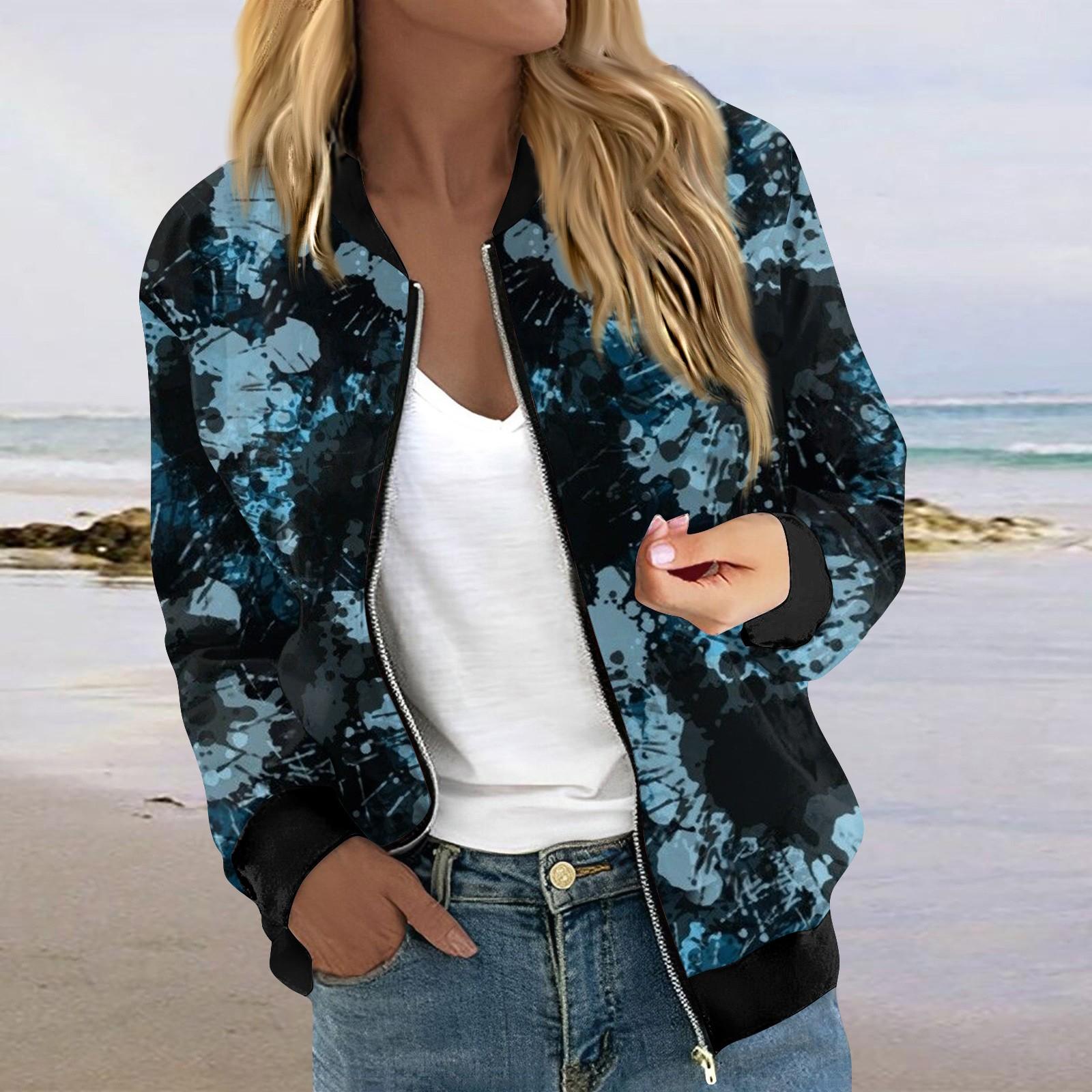 

Куртки для женщин, легкие укороченные куртки с длинным рукавом на молнии, модная верхняя одежда с принтом, повседневные стеганые куртки с карманами L синий