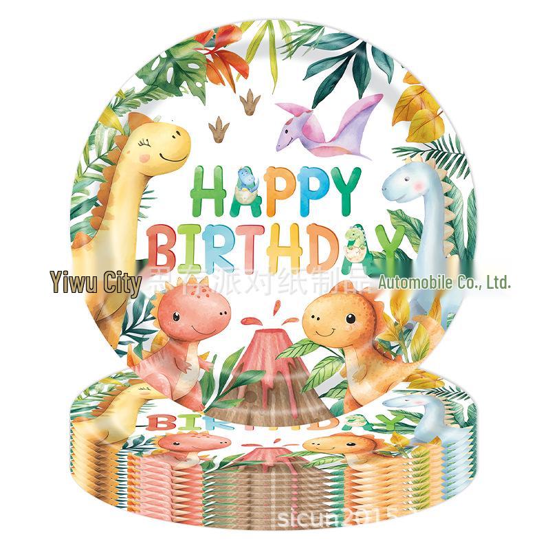 Cartoon Dinosaur Birthday Party Tableware Set: Plates, Napkins & Cups