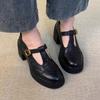 Sheepskin version~ platform thick heel retro small leather shoes women's genuine leather loafers round head single shoes Mary Jane shoes