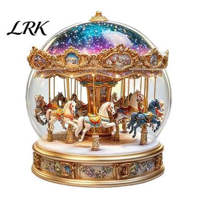 Multi Angle View Ornament Christmas Crystal Ball Figurine, 2D Acrylic Winter Cottage Carousel Holiday Table Centerpiece Tabletop Ornaments for