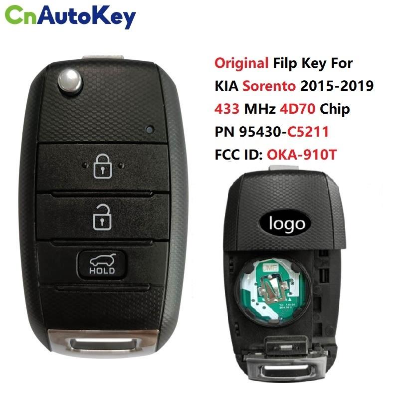CN051139 Original PN 95430-C5211 For KIA Sorento 2015- Flip Remote Key 3 Buttons 433 MHz 4D70 Chip FCC ID: OKA-910T C5210