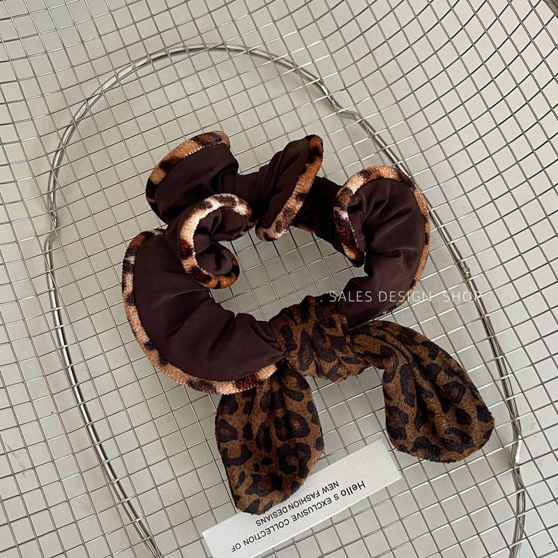 Dongdaemun Plaid Leopard Print Bow Hair Tie - Versatile Autumn/Winter Accessory