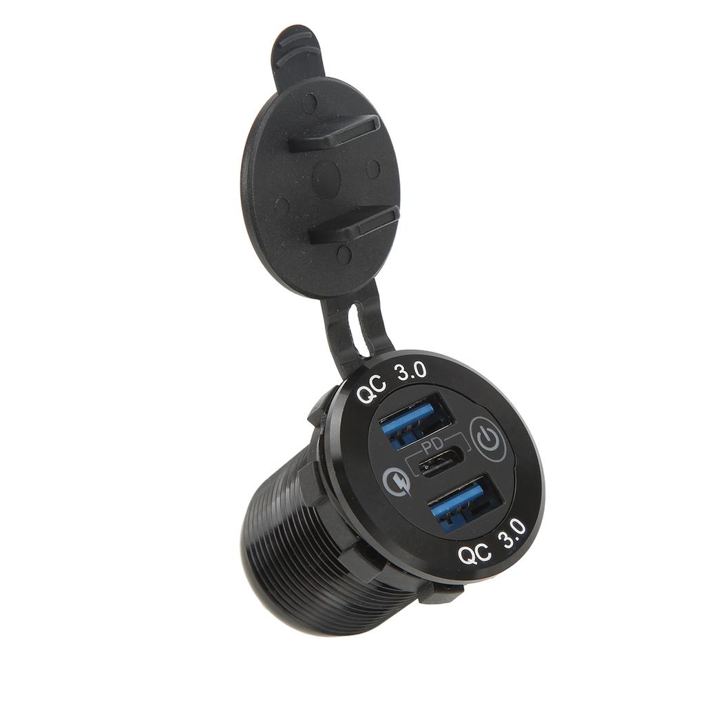 USB Charger Socket 3 Ports Multiple Protection QC3.0 Charger Socket with Waterproof Cover for Cars Trucks Rvs