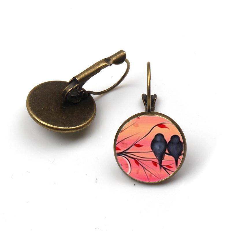 Vintage Women Charms Antique Birds Art Stud Earrings Wedding Party Jewelry Fashion Peacock Hummingbird Earrings Women's Colorful