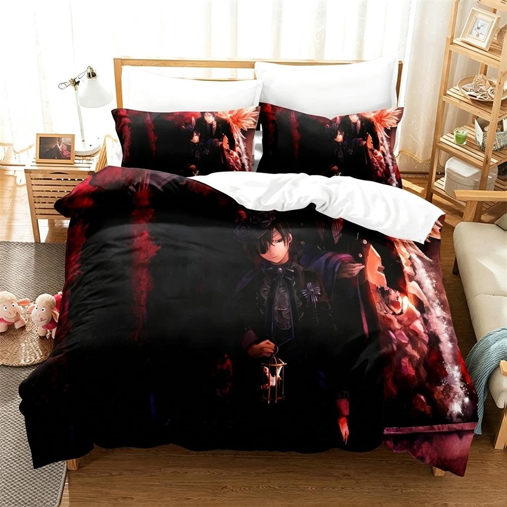Set Biancheria da Letto Black Butler Kuroshitsuji 2/3 Pezzi Copripiumino Sebastian Ciel Cartone Animato Biancheria da Letto per Bambini Adulti Camera da Letto