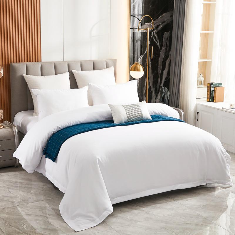 Four-Piece Brushed Cotton Bedding Set: Fitted Sheet, Flat Sheet, Pillowcase, Duvet Cover - Hotel Style for Guesthouses and B&Bs