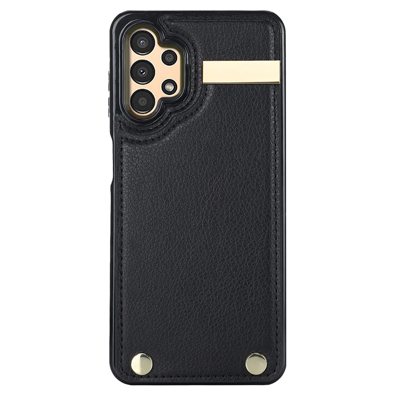 

For Samsung Galaxy A13 5G/A13 4G Case TPU+PU Leather Hardware Decor Phone Cover with Card Holder Black