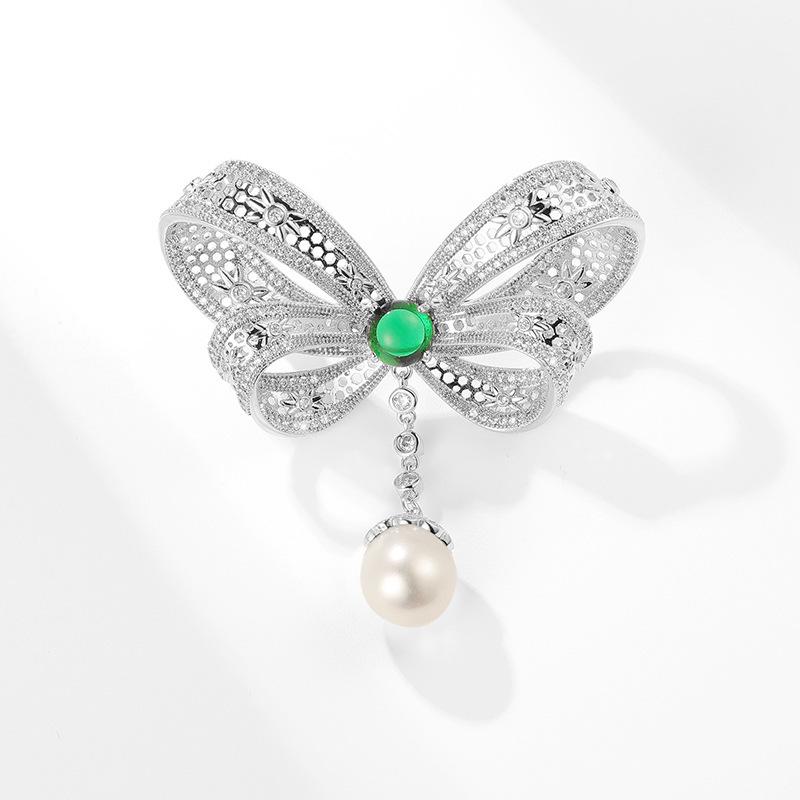 Bo Xin Yun Korean High-End Agate Tassel Bow Brooch with Natural Freshwater Pearl Corsage Gift Pin.