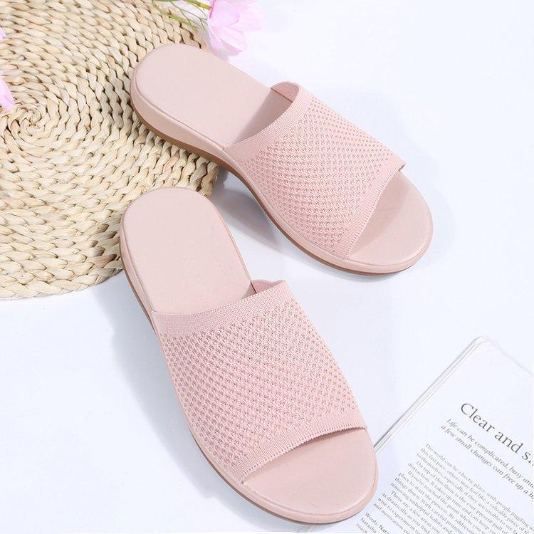 

Весенние и летние вязаные тапочки на толстой подошве большого размера с плоской подошвой для женщин 43 светло-розовый
