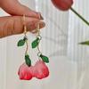Korean Pink Tulip Flower Pendant Earrings for Women Fashion Elegant Temperament Pearl Earrings Jewelry Accessories