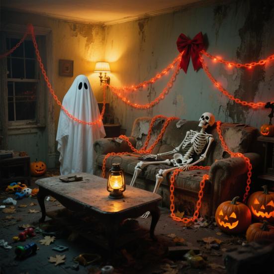 Batteridrevne LED-lys med plastkjede for Halloween-rekvisitter, kjedelys for Halloween-fest, cosplay-tilbehør