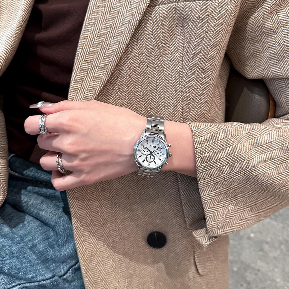 New Style Simple Three-eye Small Square Texture Disc Temperament Steel Band Fashion Commuter Women's Quartz Watch