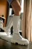 Women Modern Stylish Fashion Boots Boots Faux Leather Duksy Beige Lace-Up Side Zipper Casual Boots