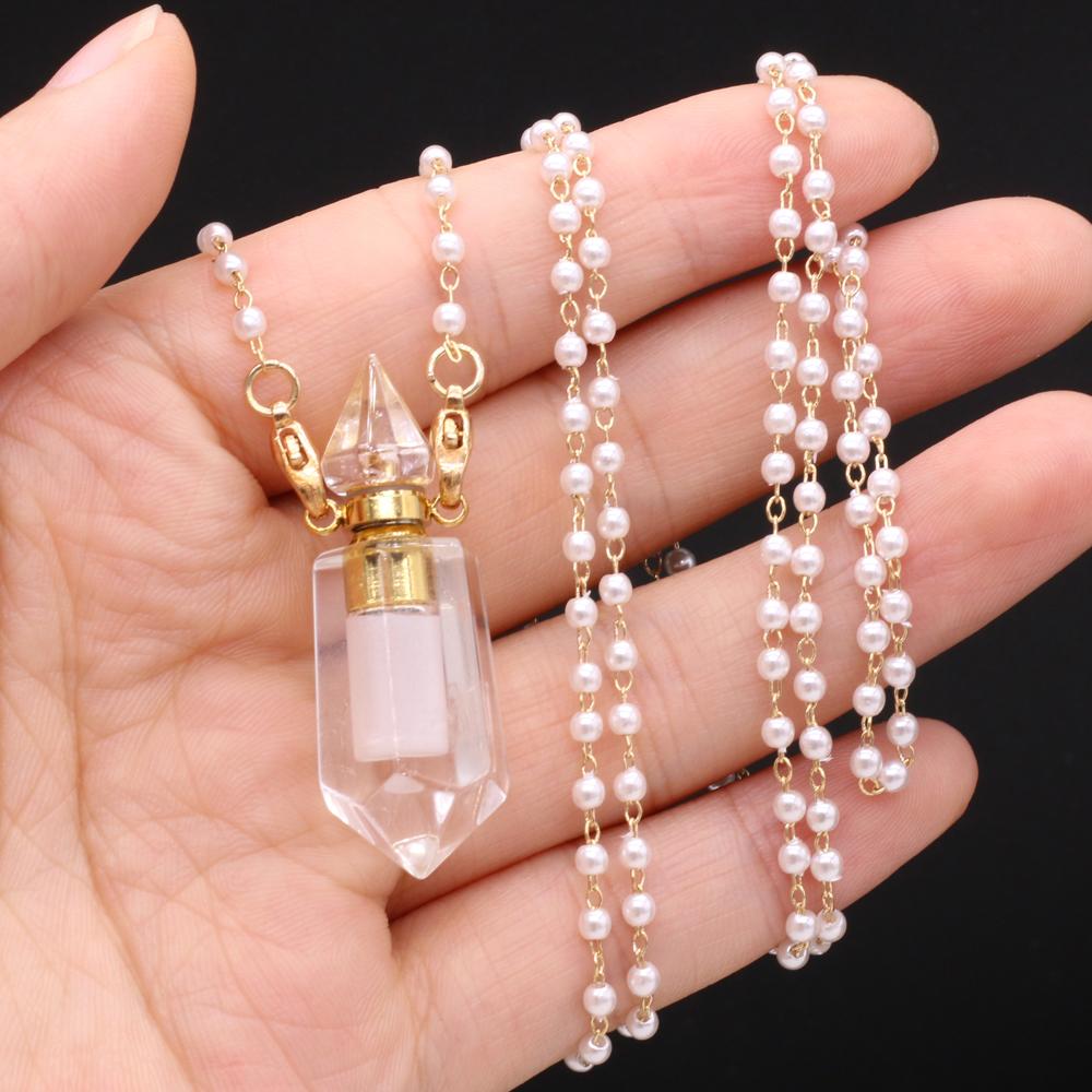 1 bucă piatră naturală de modă cuarț transparent sticla de parfum pandantiv perle coliere cu lanț pentru femei articole de bijuterii de nuntă