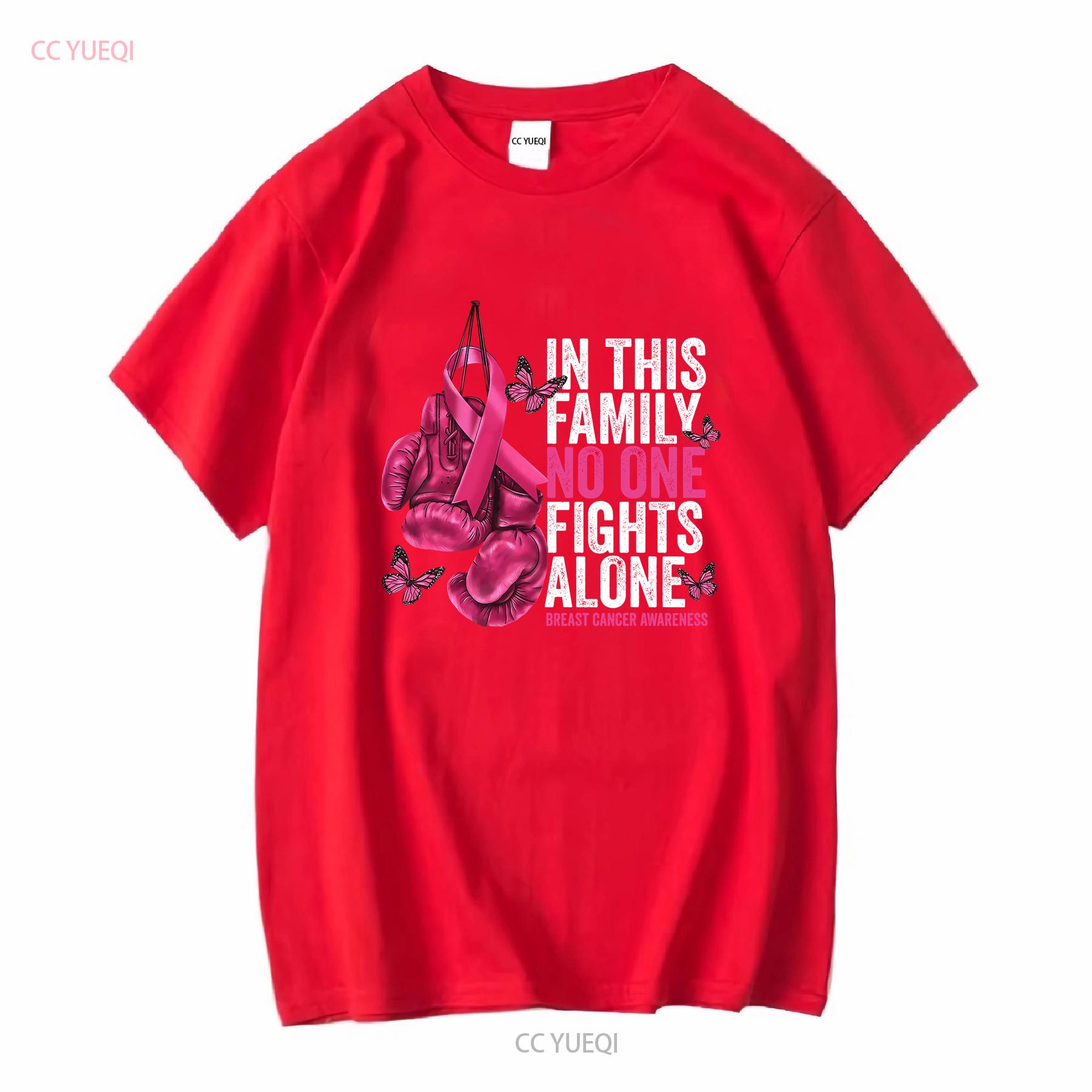 In This Family No One Fight Alone Breast Cancer Awareness T shirt Size S 5XL vintage Washed Stretched Stylish Slightly fashion S
